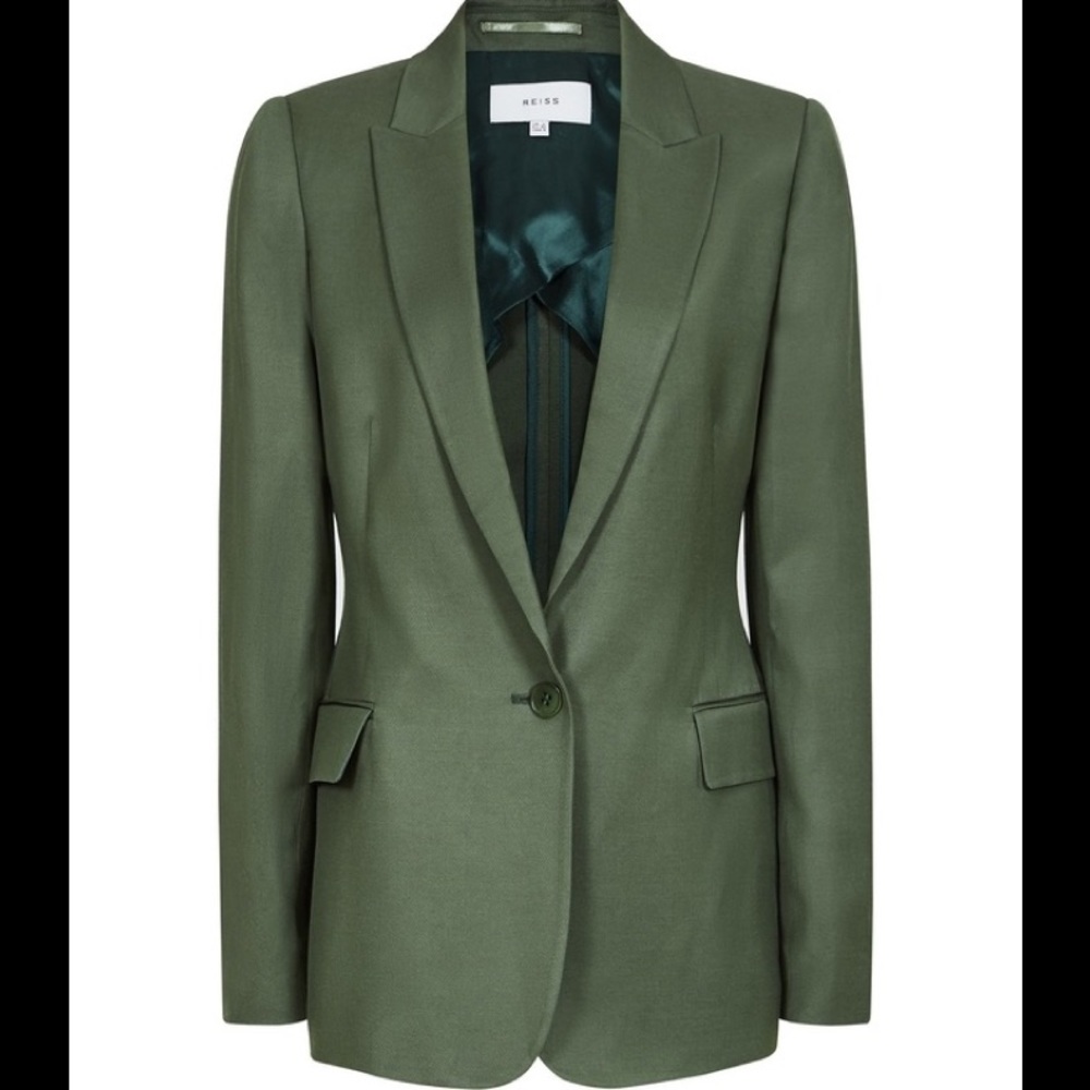 Reiss Etta Jacket Slim Fit Blazer Green Size US 10
